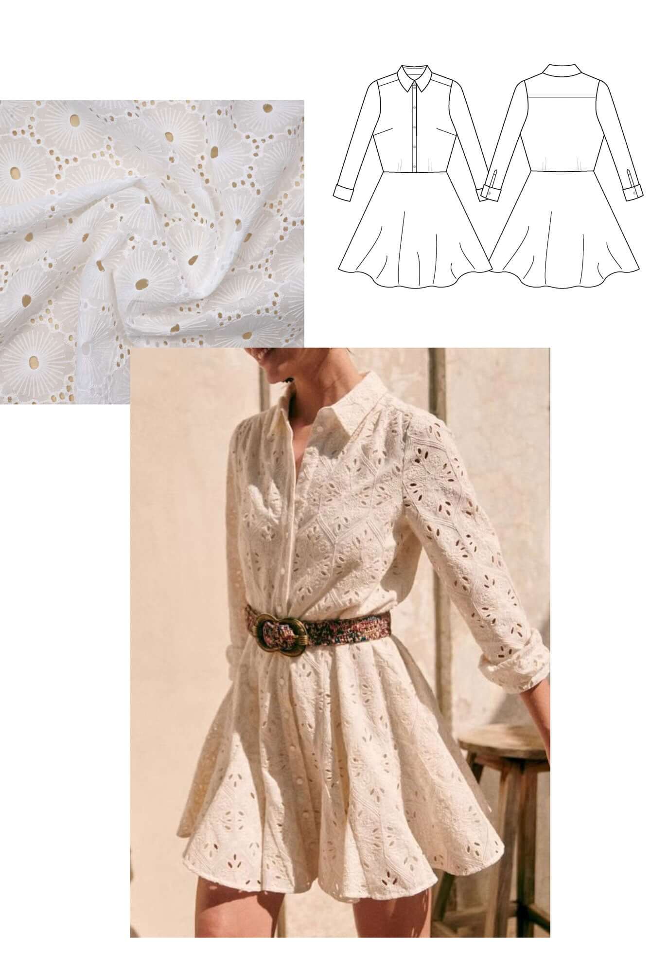 Coudre une robe chemise en broderie anglaise d'inspiration Sézane avec les patrons à personnaliser Atelier Charlotte Auzou